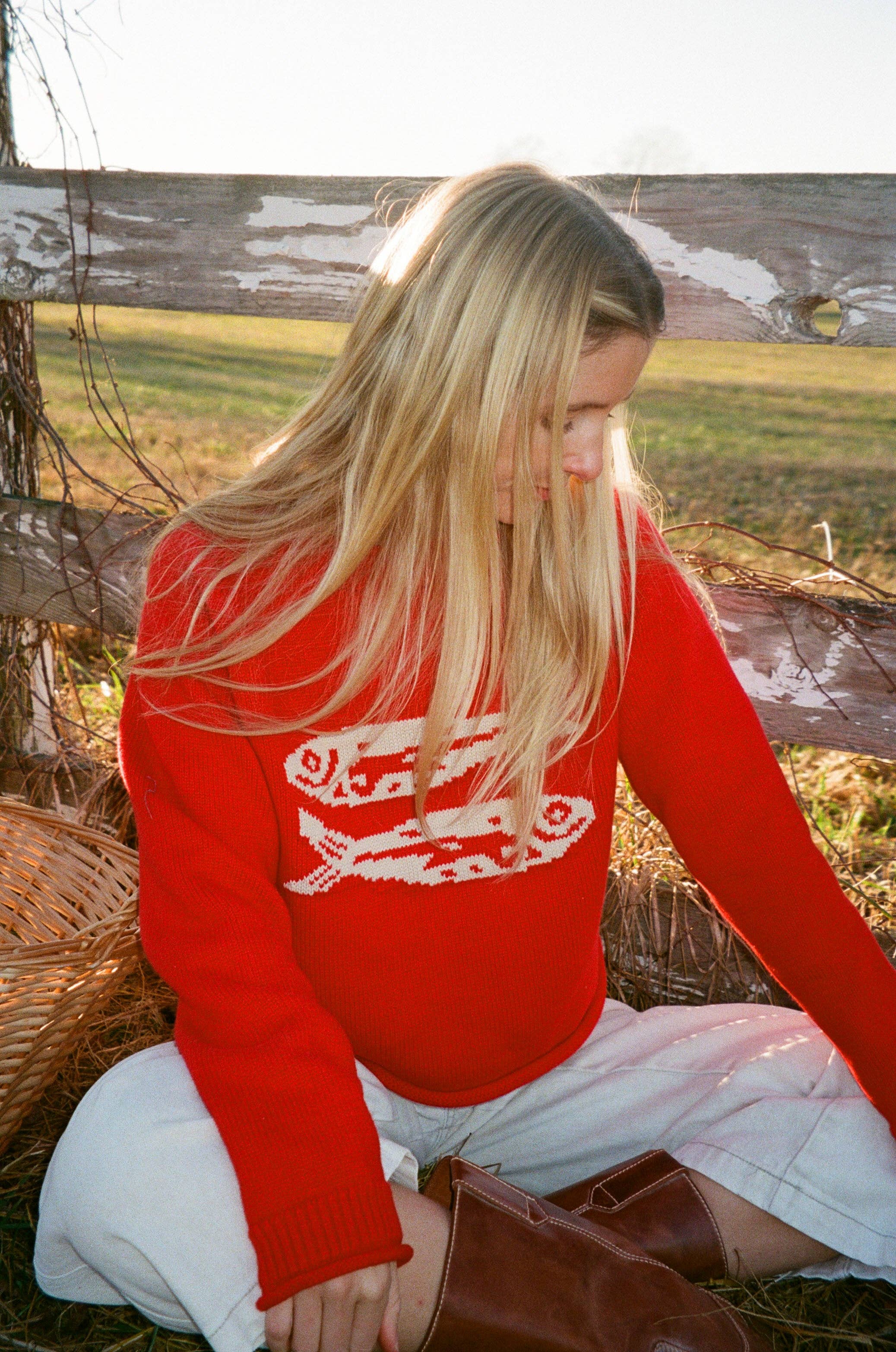 Red Cotton Fish Rollneck Sweater