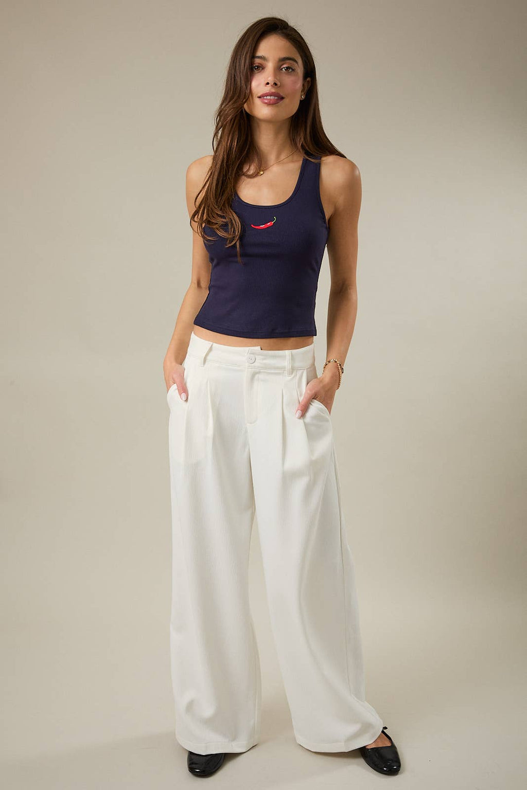 Chili Embroidered Ribbed Tank Top