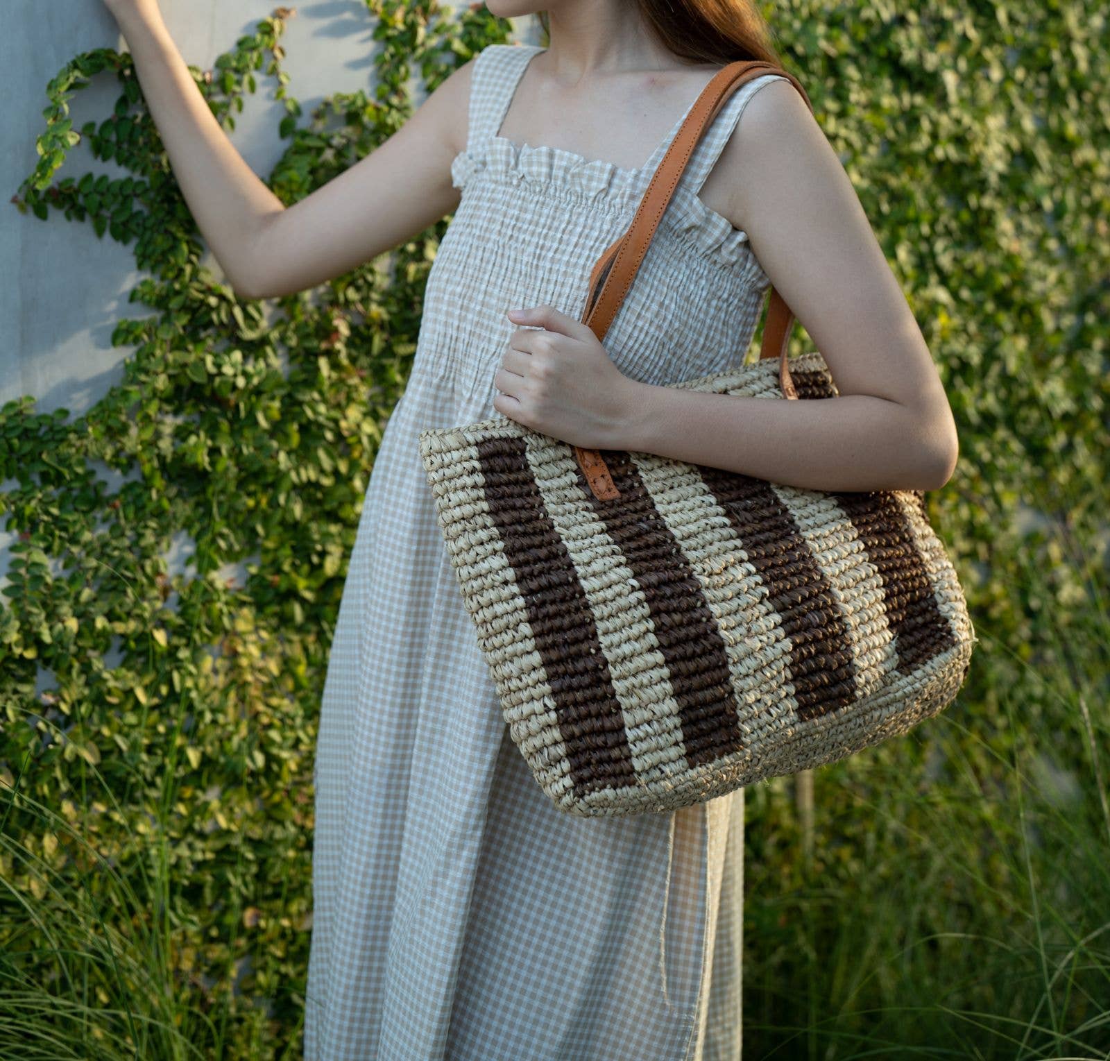 Stripe Raffia Tote
