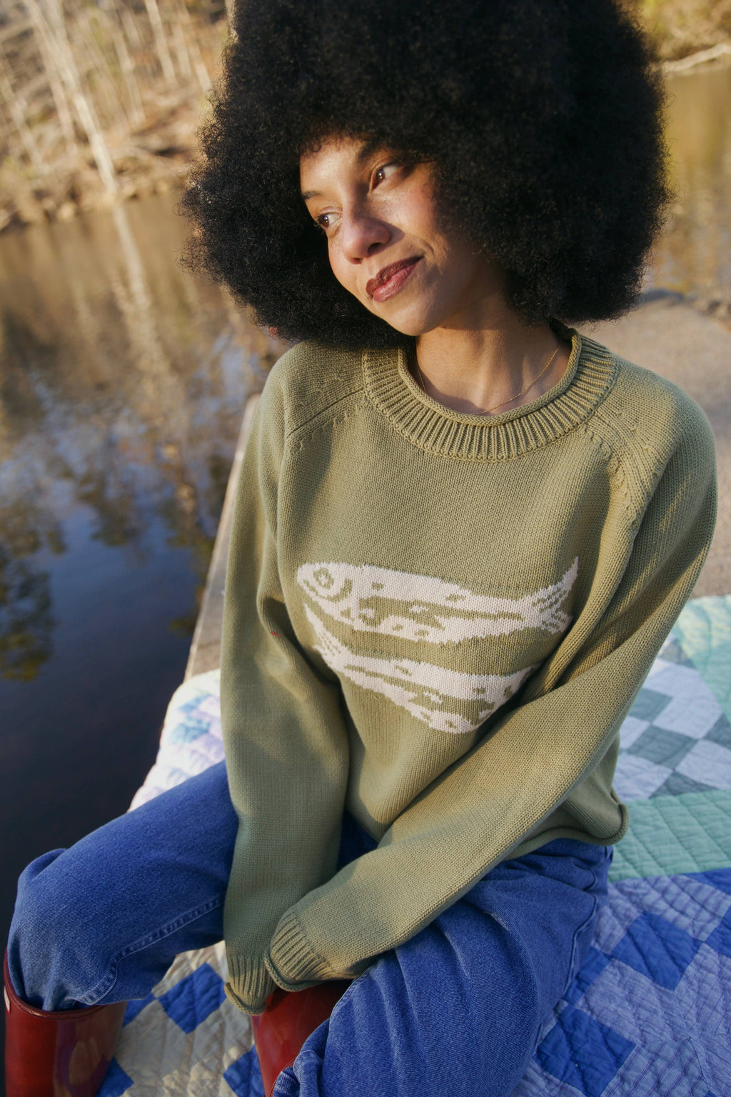 Green Cotton Fish Rollneck Sweater