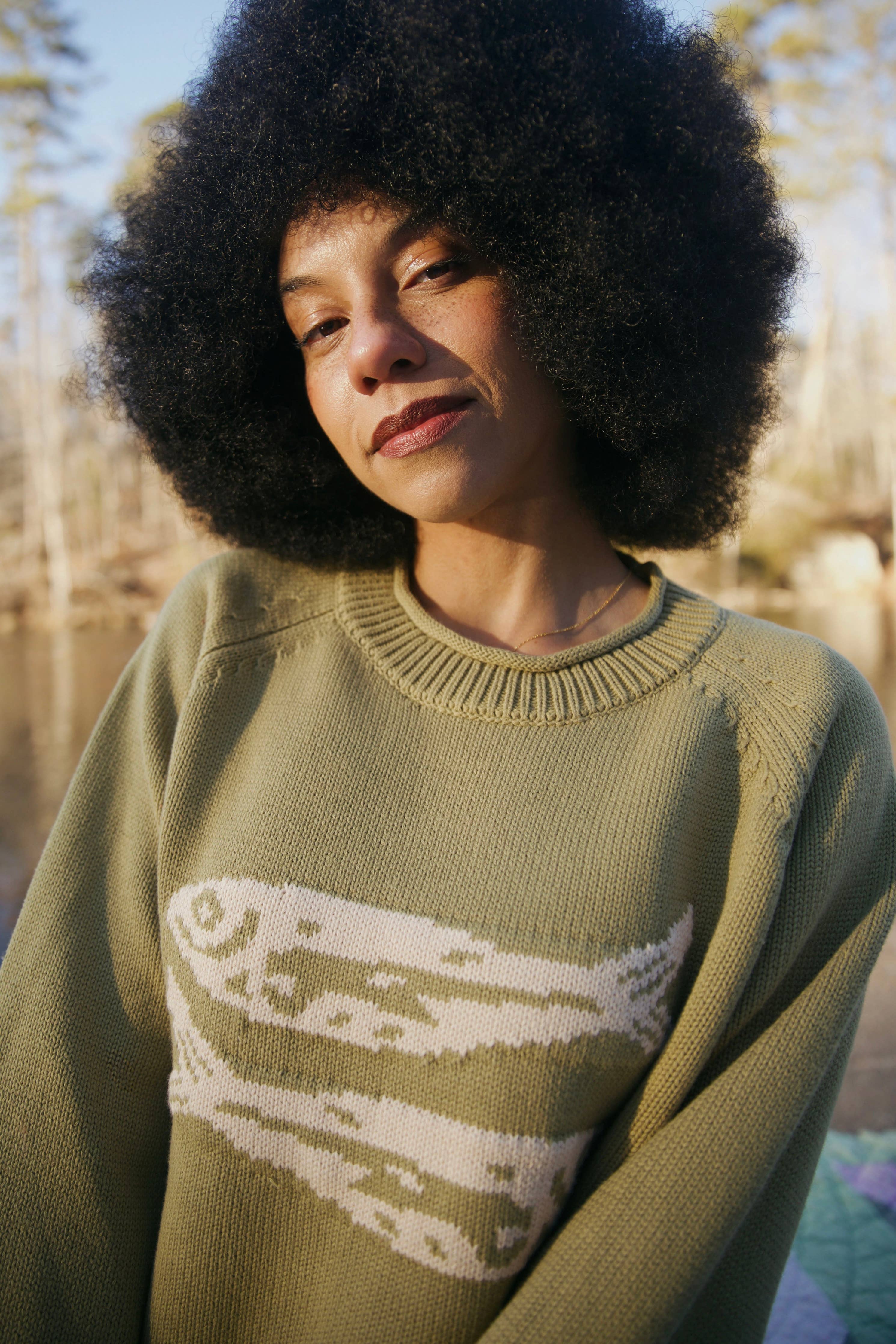 Green Cotton Fish Rollneck Sweater