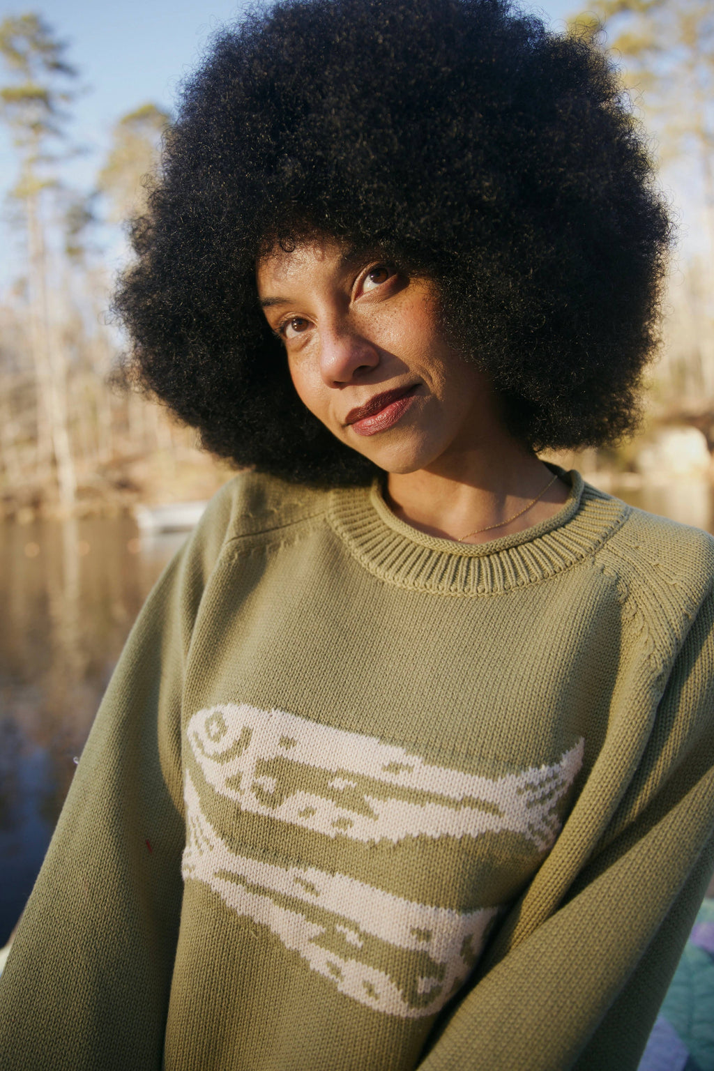 Green Cotton Fish Rollneck Sweater