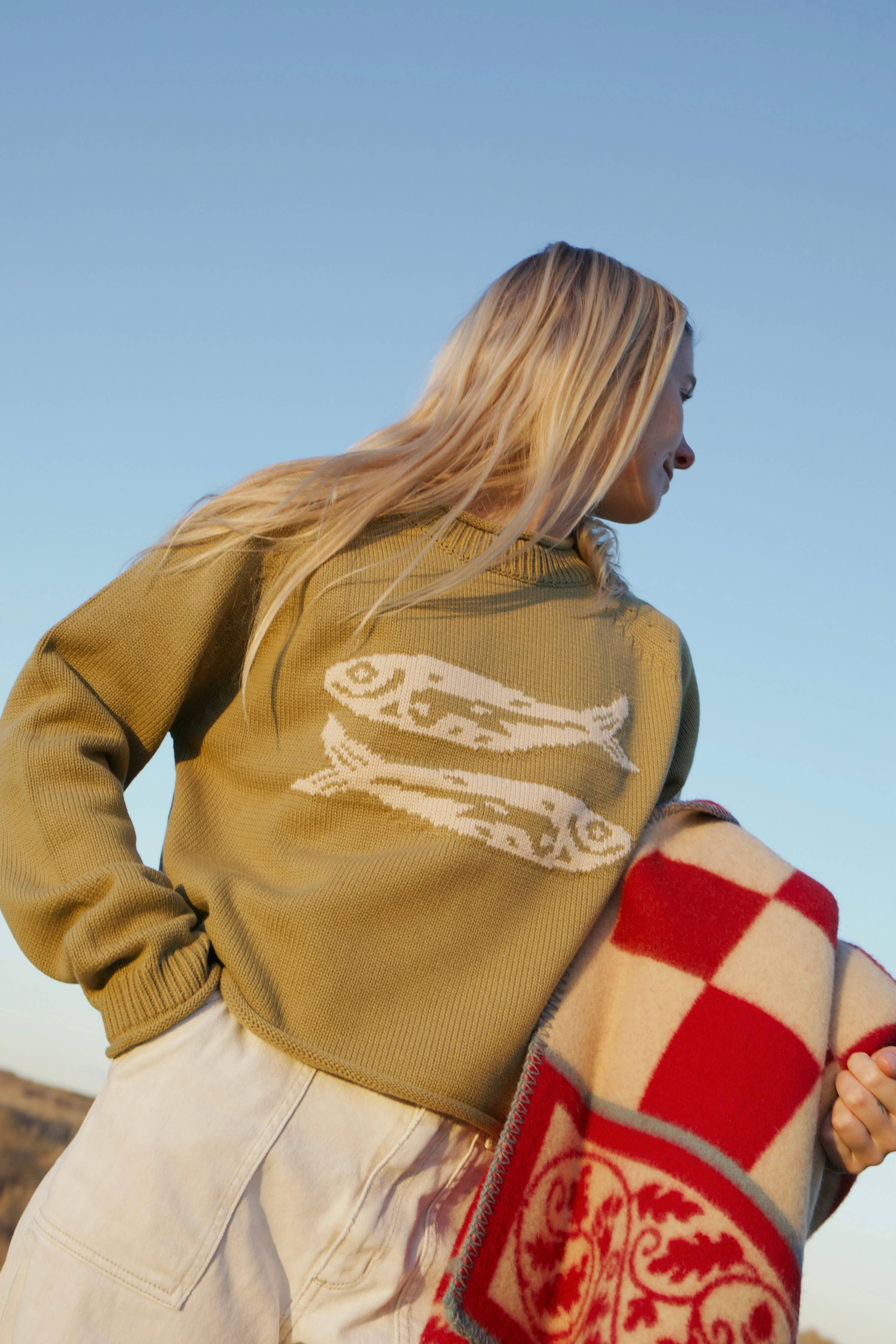 Green Cotton Fish Rollneck Sweater