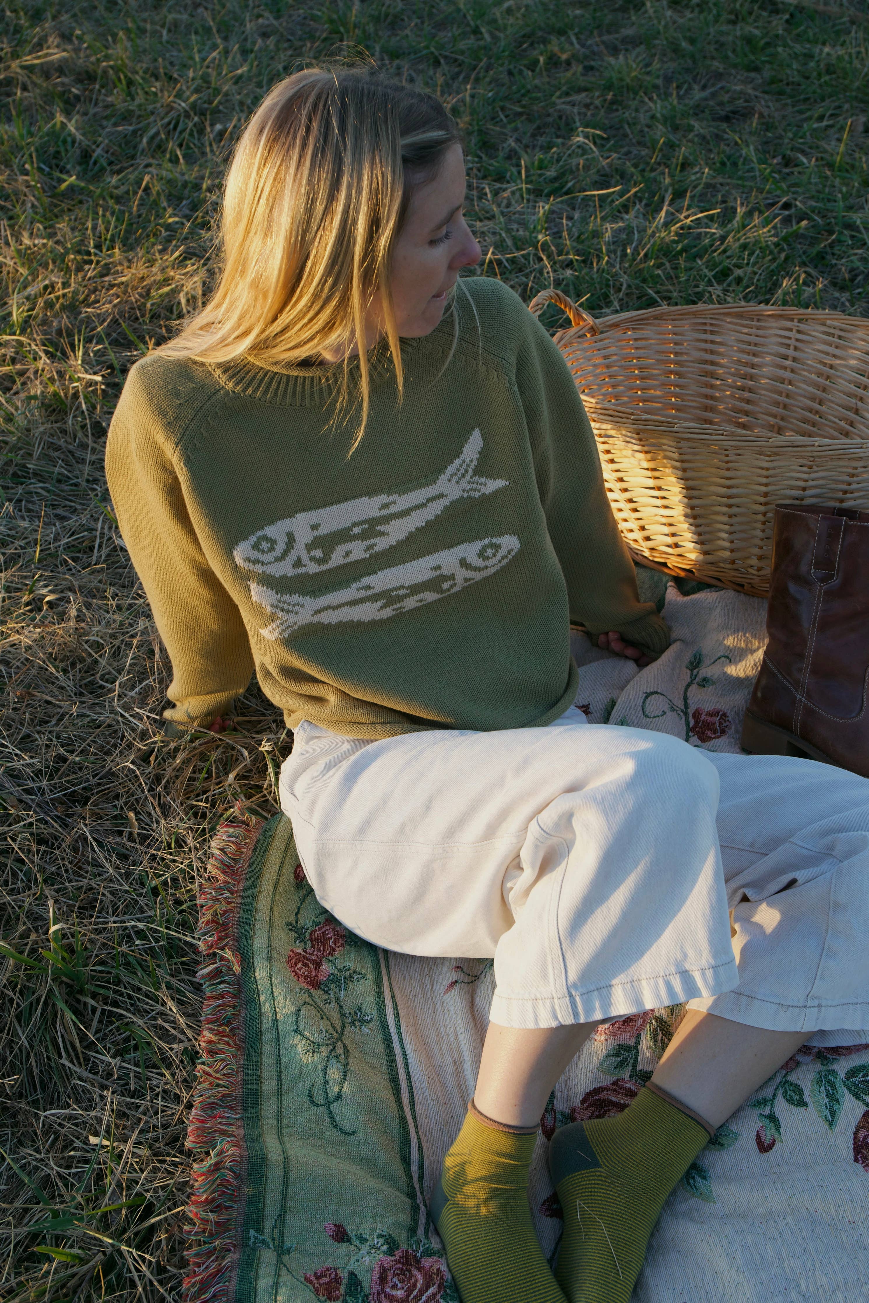 Green Cotton Fish Rollneck Sweater