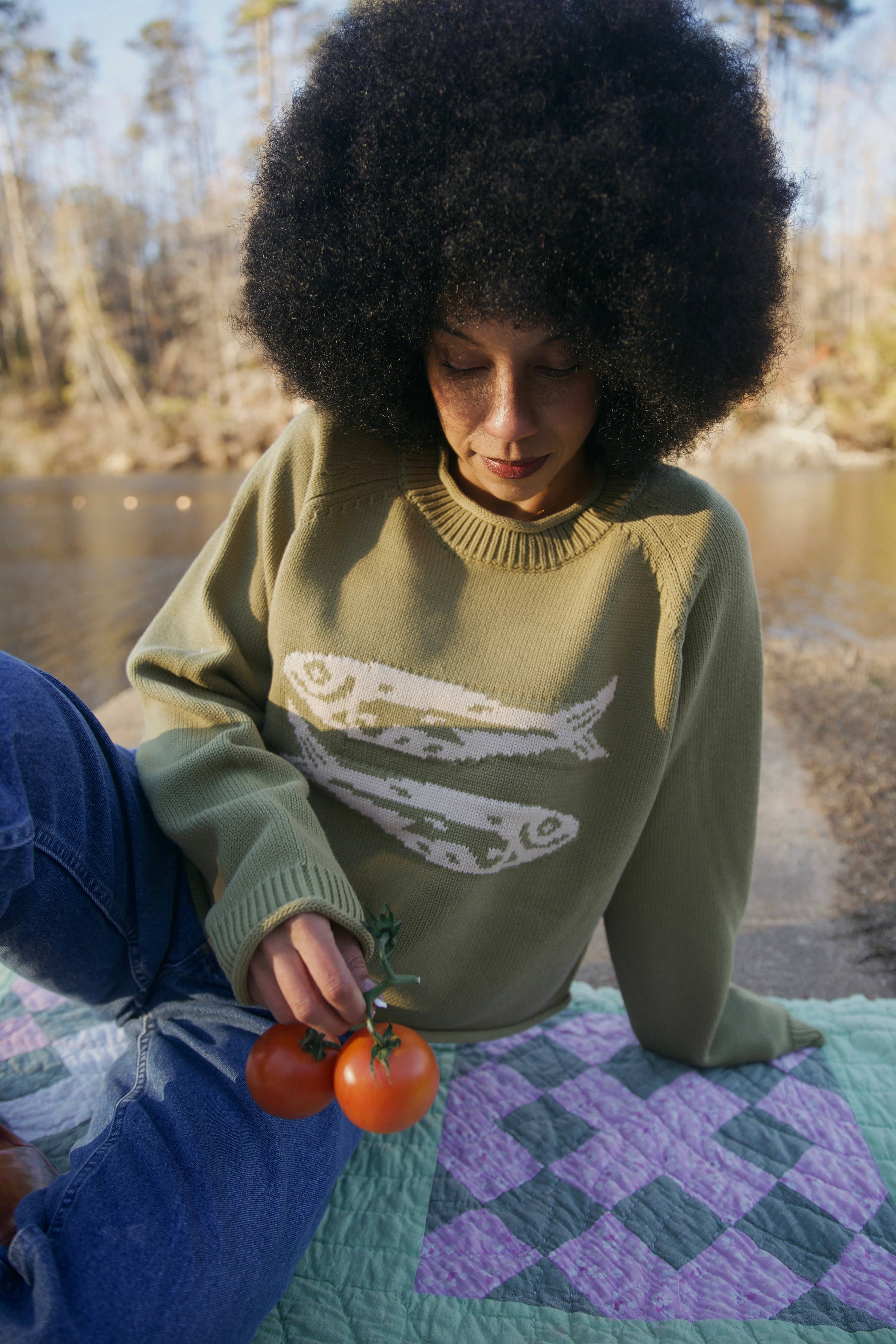 Green Cotton Fish Rollneck Sweater