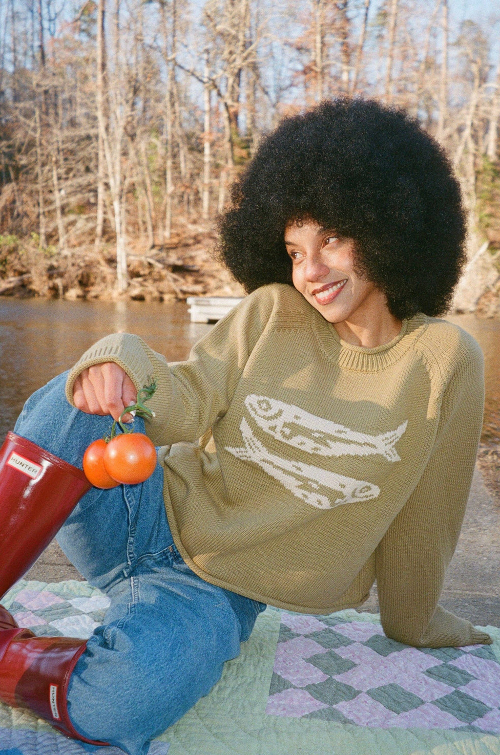 Green Cotton Fish Rollneck Sweater