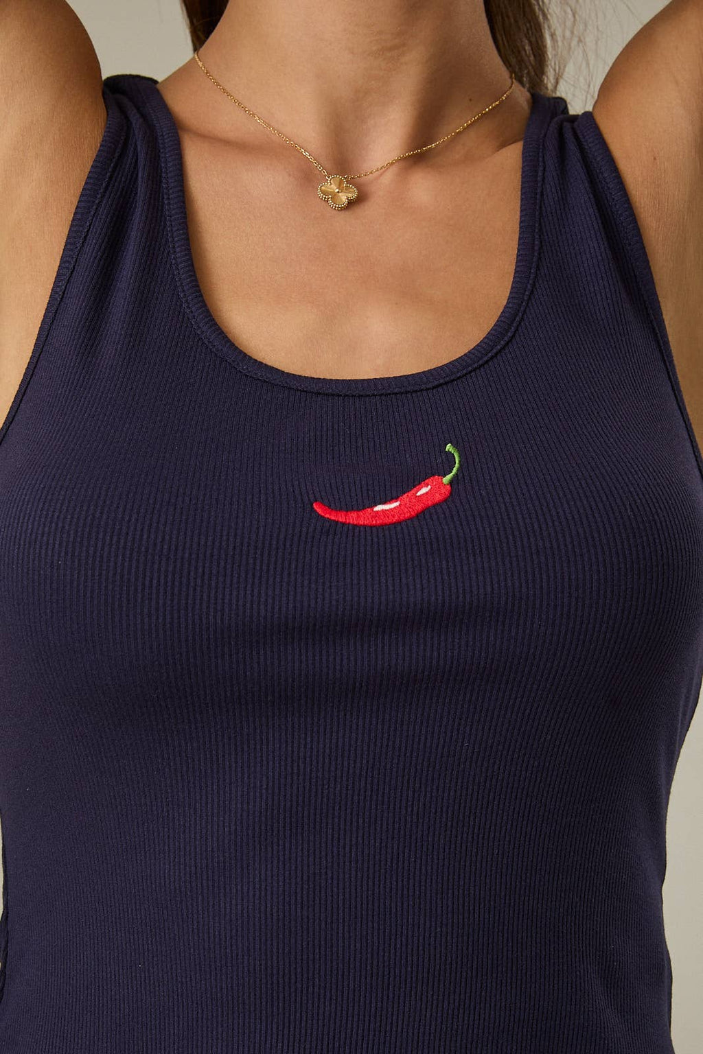 Chili Embroidered Ribbed Tank Top